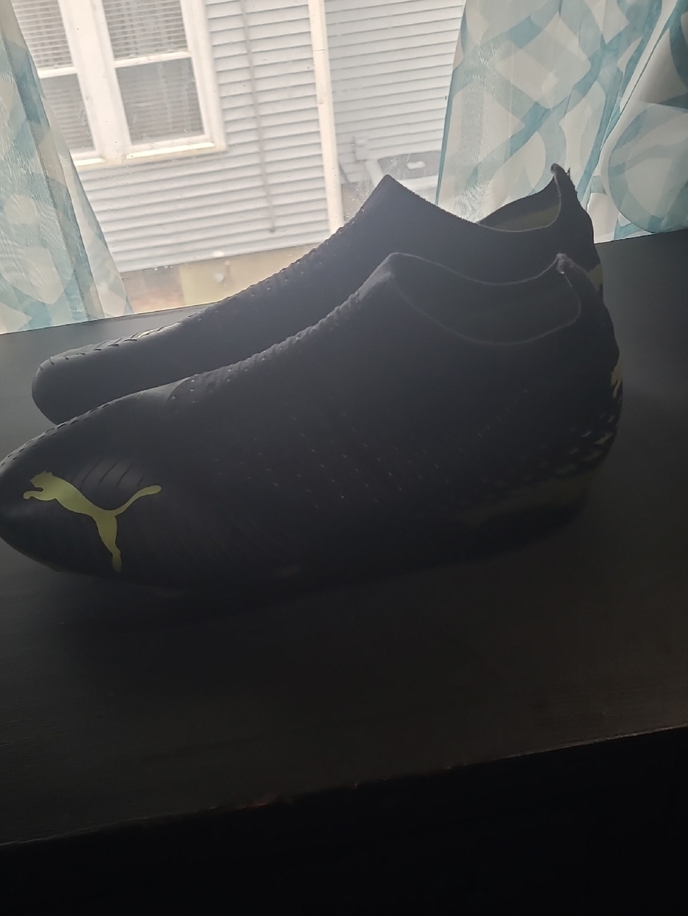 Puma Black Slip-On Soccer Shoes with Lime Accent